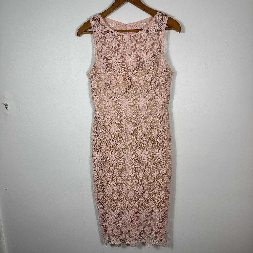 Bisou‎ Bisou Pink Floral Lace Sheath Cocktail Dress Sleeveless Size 8